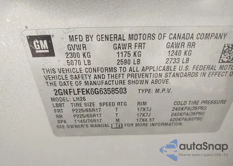 2016 Chevrolet Equinox Lt from USA, damaged, VIN 2GNFLFEK6G6358503